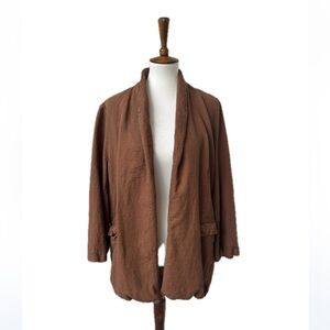 ZARA Brown Linen Open Blazer Jacket Size XL